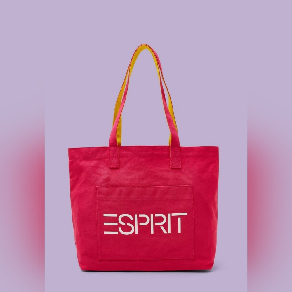 New ESPRIT Tote Logo Bag 100% cotton canvas pink spellout